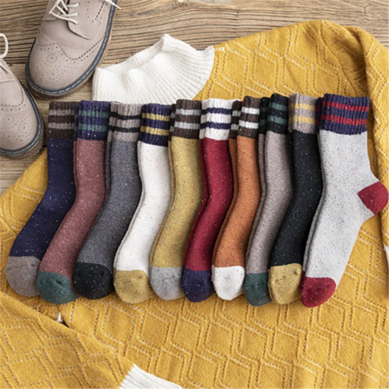

Wool ring socks Japanese yarn classic two bar thickening warm women's socks