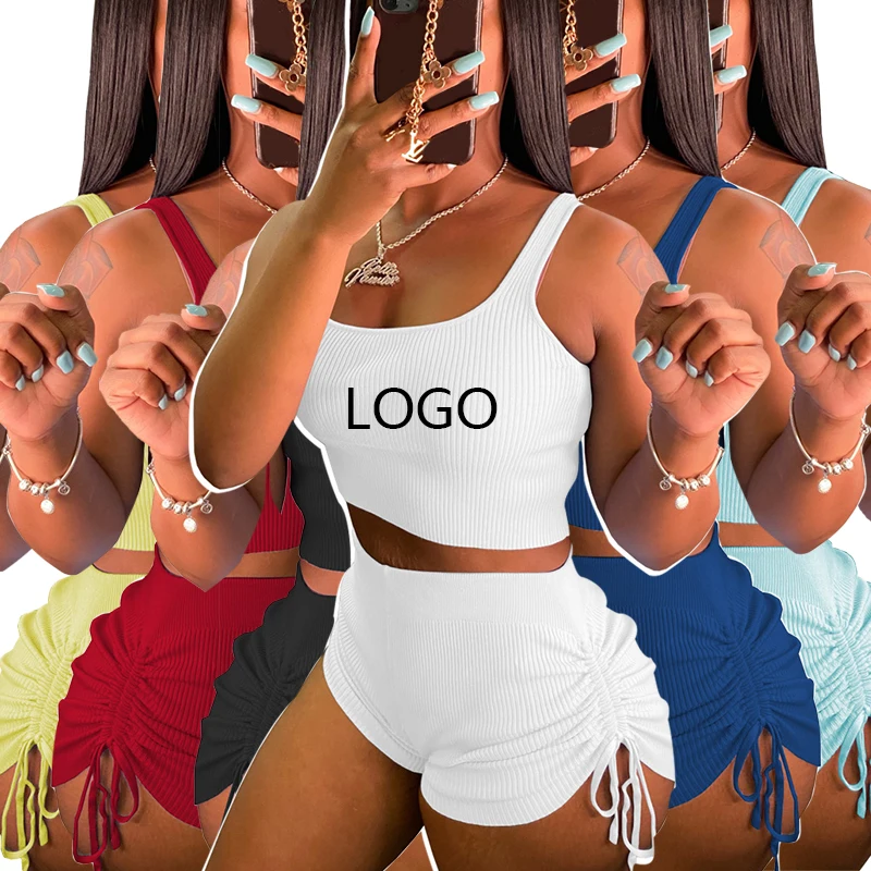 

woman clothing solid color Crop Top Shorts Sets Tracksuits Sweat Suits Active Wear Summer Outfits for Women 2021 Lounge 2 Piece