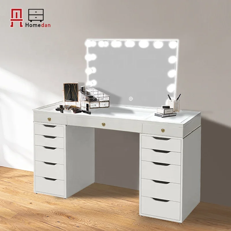 
2020 New Arrival White color Corner hollywoodWomen vanity makeup dresser table with mirror wholesale 