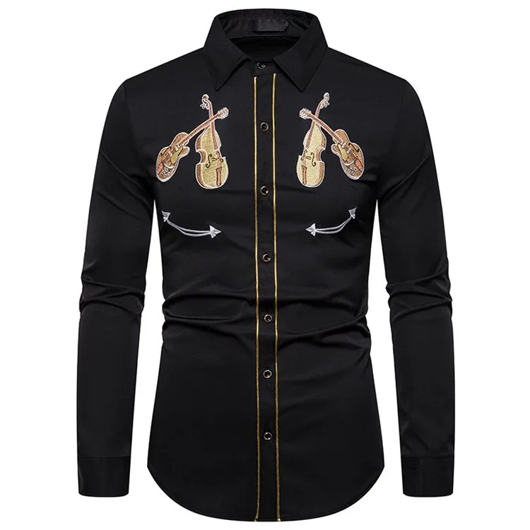 

Wholesale mens western clothing cotton long sleeve violin embroidered shirt for men and women, Custom color