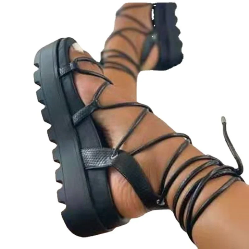 

Dropshipping Custom Logo Fashion Woman Gladiator Sandals Ladies Wedge Shoes Female Lace Up Cross Straps Platform Sandals