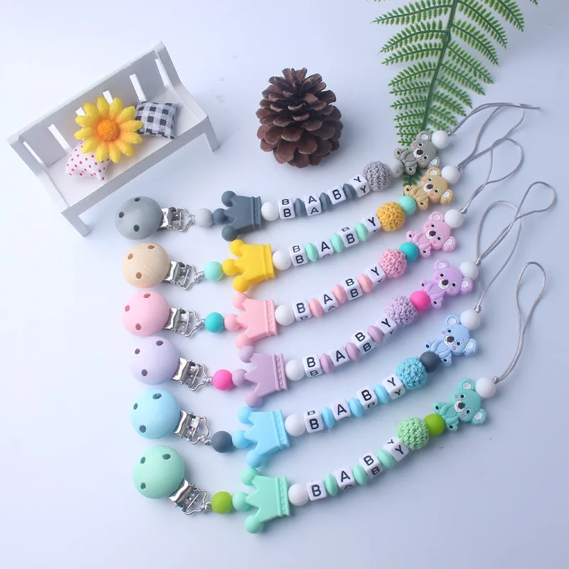 

C'dear Custom Logo Eco-Friendly Round Beads Chain Baby Silicone Pacifier Chain Prevention For Infant Nipple//, Customized color