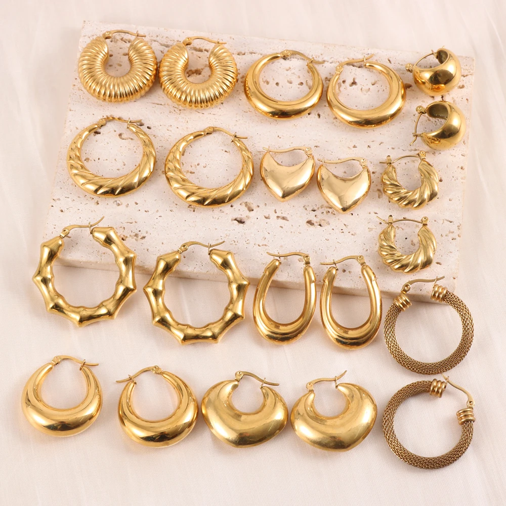 

Nabest Luxury 18k Gold Plated Stainless Steel Cc Stud Earings Tarnish Free Chunky Huggie Hoop Women Earings Jewelry