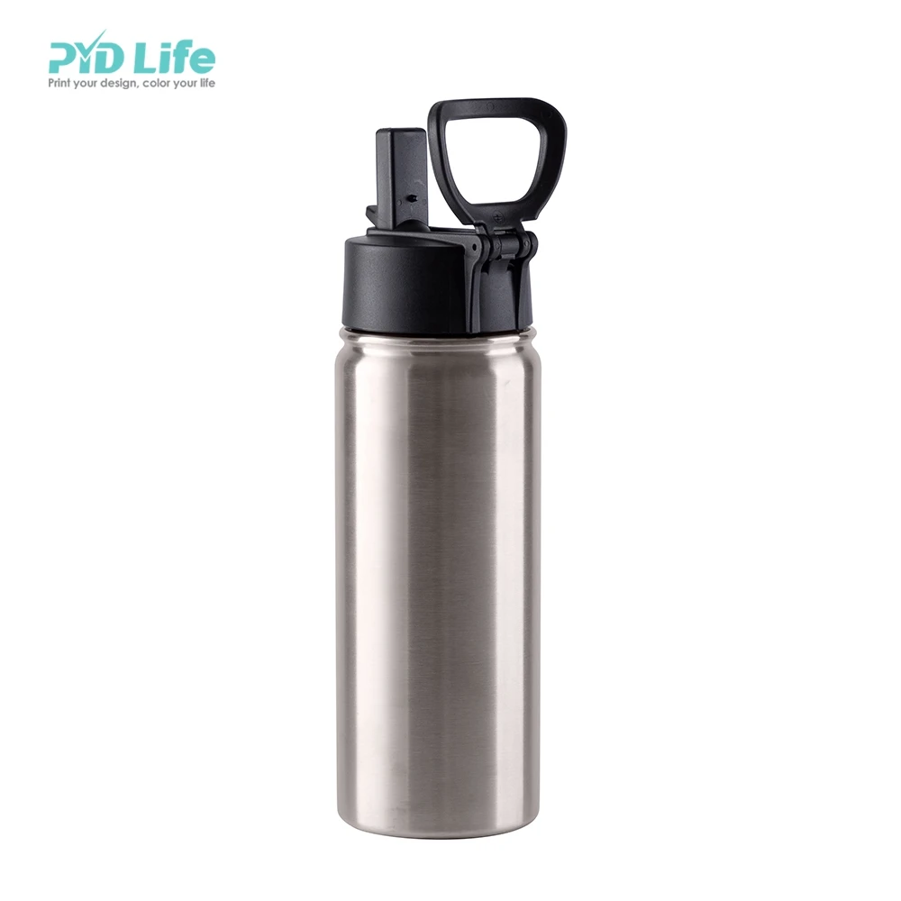 

PYD Life Wholesale 18 OZ 550 ML Silver Sublimation Stainless Steel Water Bottle with Wide Mouth Straw Lid and Rotating Handle