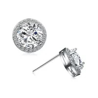 

10mm Round Cut Cubic Zirconia CZ Crystal Halo Stud Earrings for Women or Girls