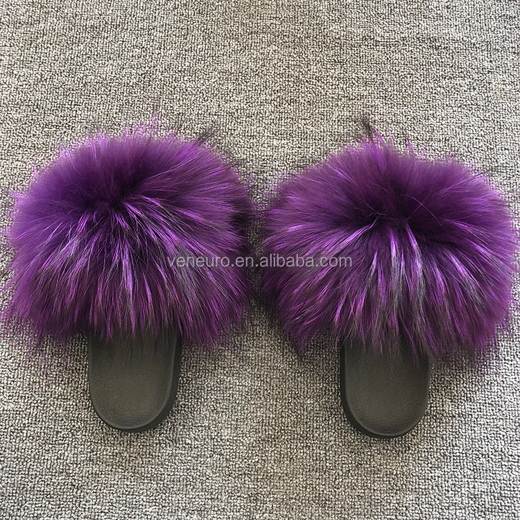 

Factory wholesale pvc slides ladies raccoon fur slippers women soft real raccoon fur slides, Customized color