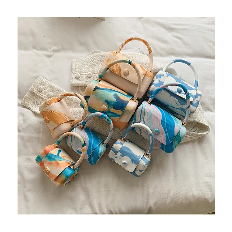 

New Trendy Landscaped Printed Mini Box Hand Bags Ladies Designer Square Crossbody Bags Women Small Clutch PU Totes Handbags