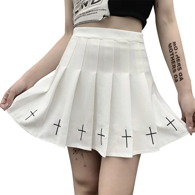 

APOLLO 2021 Spring Summer New Punk Motorcycle A-line Skirt Half-length Pleated Skirt Korean Version Black Dress