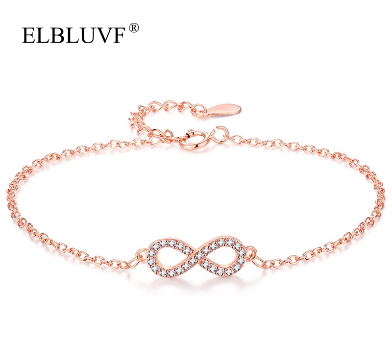 

ELBLUVF Free Shipping Fashion Alloy Copper Rose Gold Plated Zircon Number 8 Infinity Bracelet Women Jewelry, Rose gold/silver