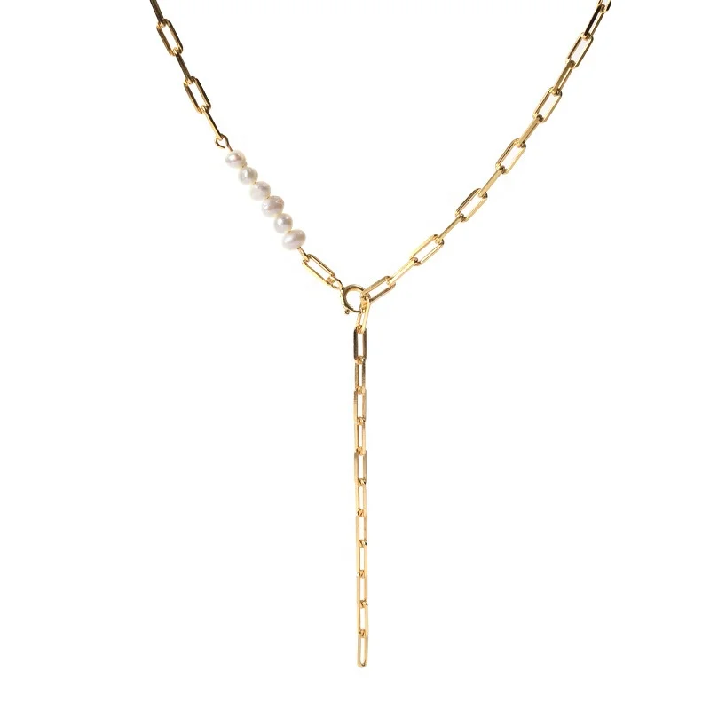 

VIANRLA Gold Chain Link Necklace 925 Sterling Silver Necklace with Pearl for Woman