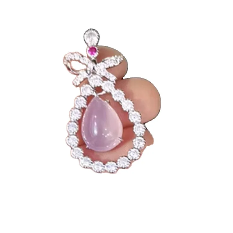 

Silver Gold Inlaid Chalcedony Drop Green Pink Chalcedony Agate Pendant Pendant Jewelry