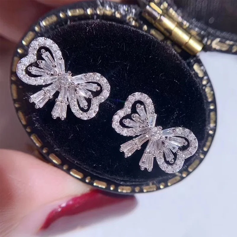 

Luxury Elegant Butterfly Design Drop Earrings for Women Exquisite Inlay Zircon Wedding Engagement Female Earrings, Picture shows