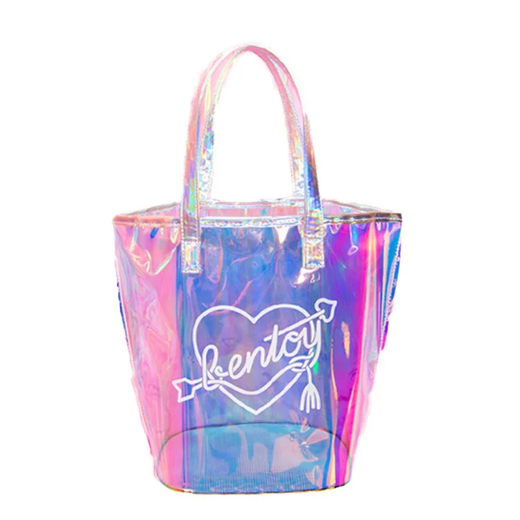 

Wholesale high-capacity Shopping Bag Laser Shoulder Bag Hologram Iridescent PU holographic tote bag