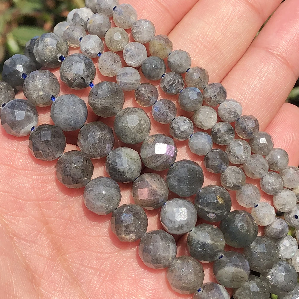 

High Quality 6/8/MM Natural Round Faceted Grey Labradorite Stone Loose Beads for Jewelry Making 7.5''