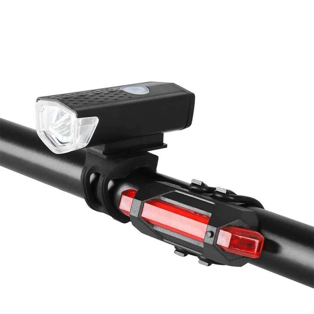 

USB Rechargeable Cycling Light Bike Bicycle LED Front Rear Lamp Set Front Light