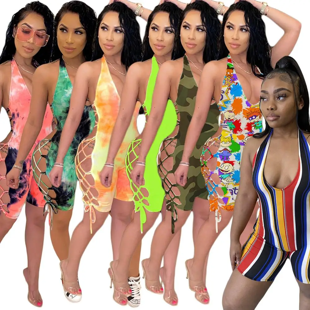 

2020 Summer Fashion sexy backless night club print summer jumpsuit