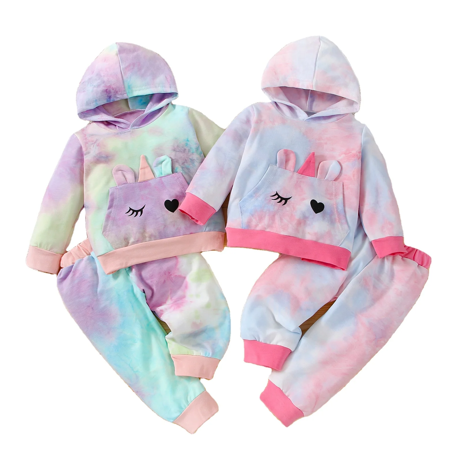 

Autumn and winter contrasting casual Baby clothing sets tie-dye long-sleeved hoodie sports children, Picture shown