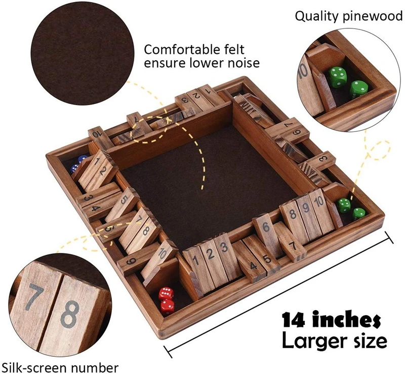 4-way Shut The Box Dice Game (2-4 Players) For Kids + Adults 4 Sided ...