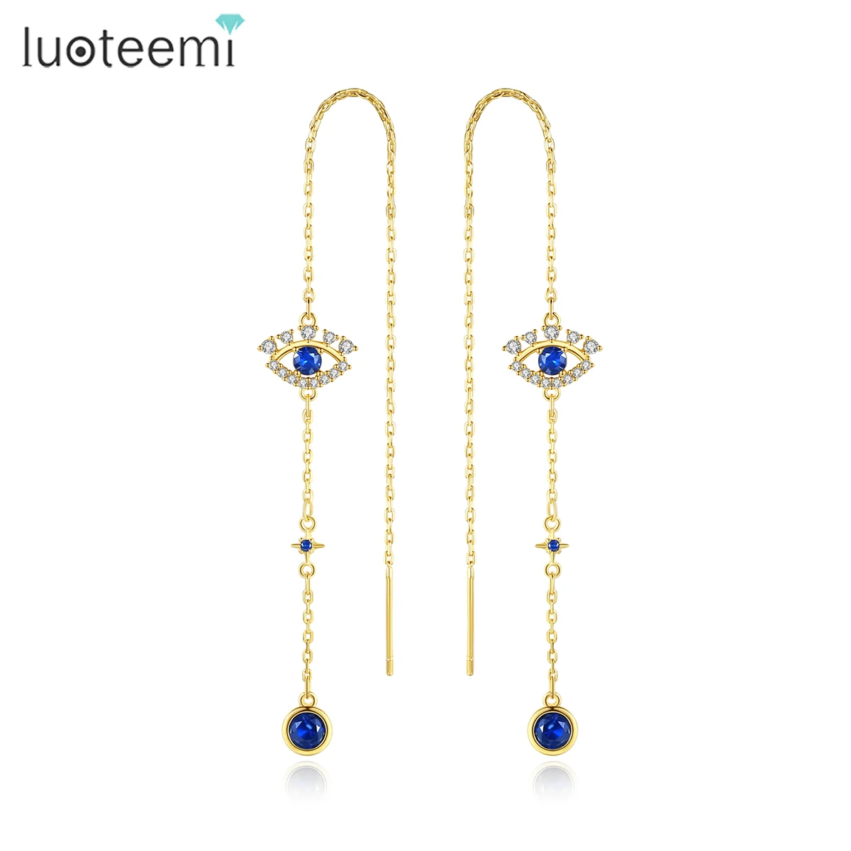 

LUOTEEMI Devil Eye Charm Dark Blue Gemstone Wire Earring 18k Gold Plated Zirconia Jewelry Earrings Wholesale