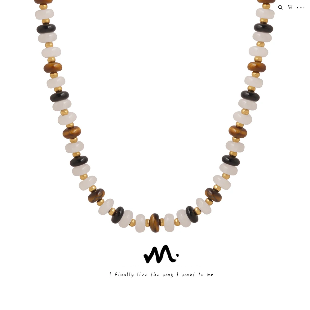 Hypoallergenic Stainless Steel Jewelry Wholesale Nature Stone Black Pendant Necklace 18K Filled 316L Stainless Steel Necklace