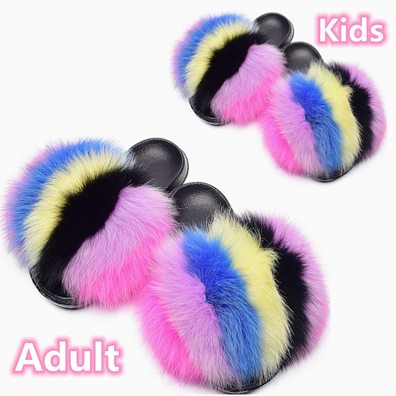 

Children Fashion Real Fox Fur Slides toddler girls fur Sandals Mother and child new design cheap kids fur slipper, Requirement