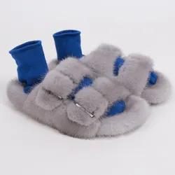 Mink Fur Slippers Ladies Real Fur Slides Luxury fo