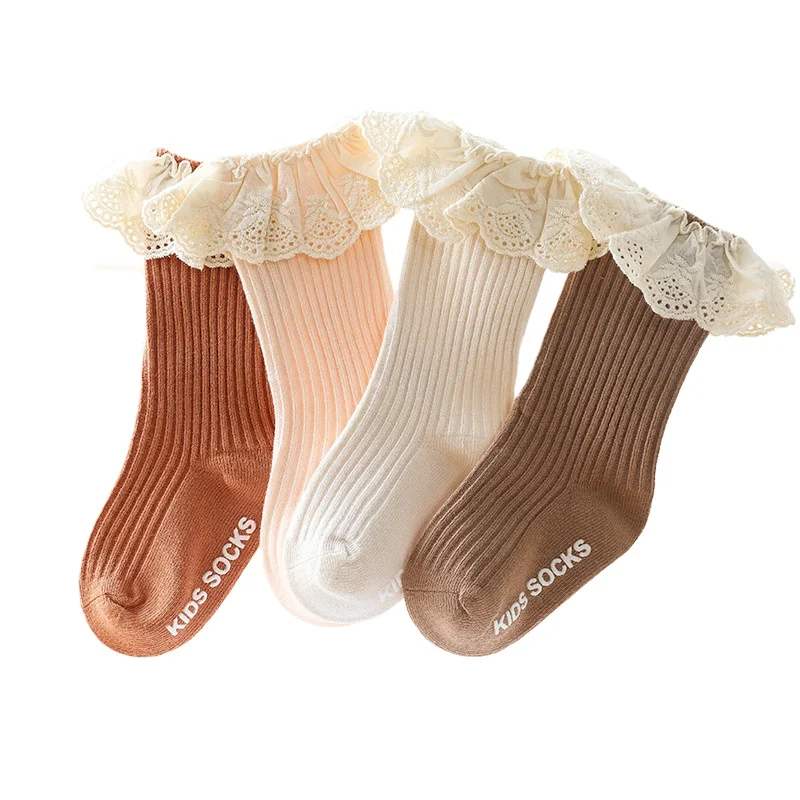 

2021 new cotton double cylinder baby kids socks lace for girls princess sweet candy colors socks