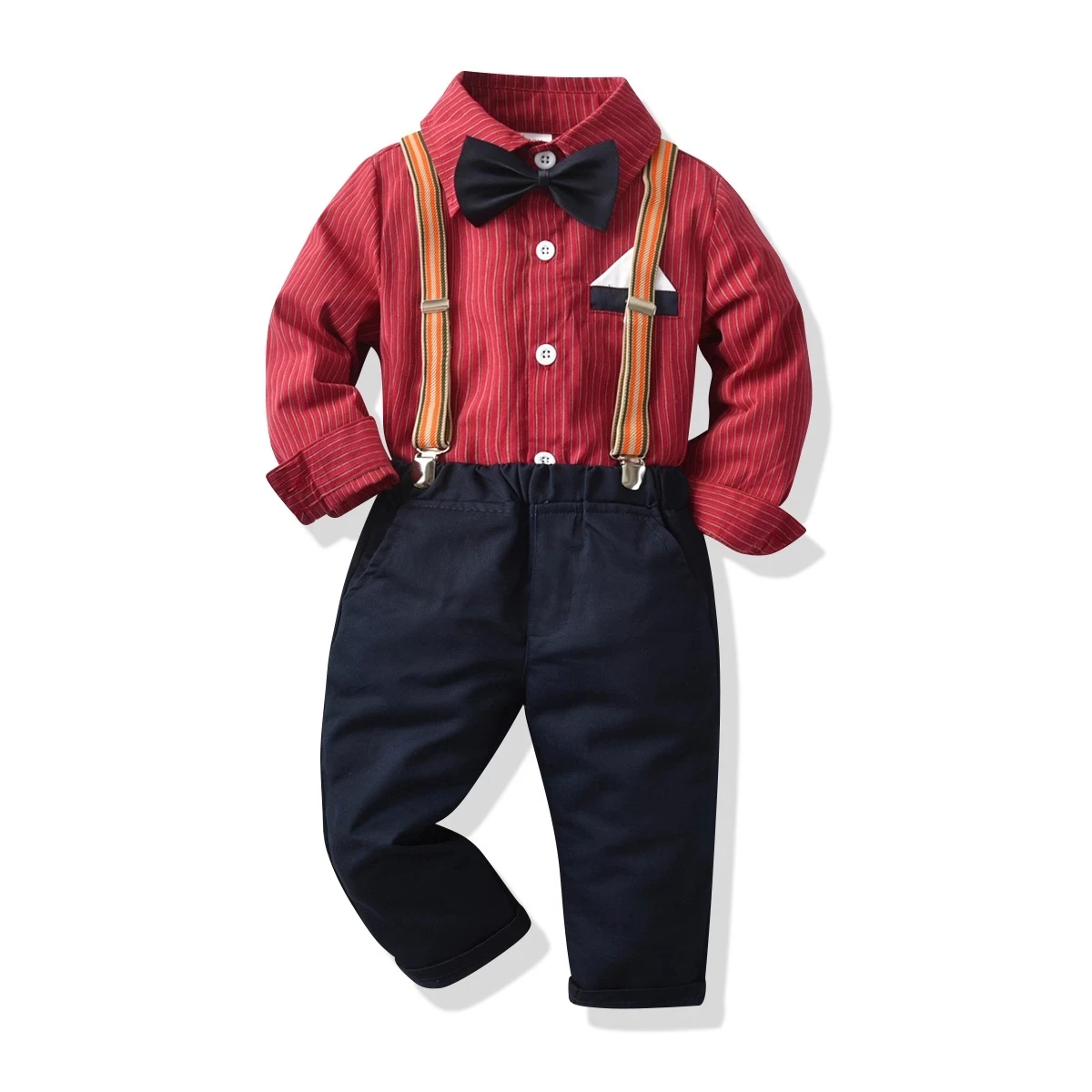 

Long Sleeve Red Striped Shirt Belt Party Gentleman Set Boys Clothes Outfits Suit for Boy, Blue,gray