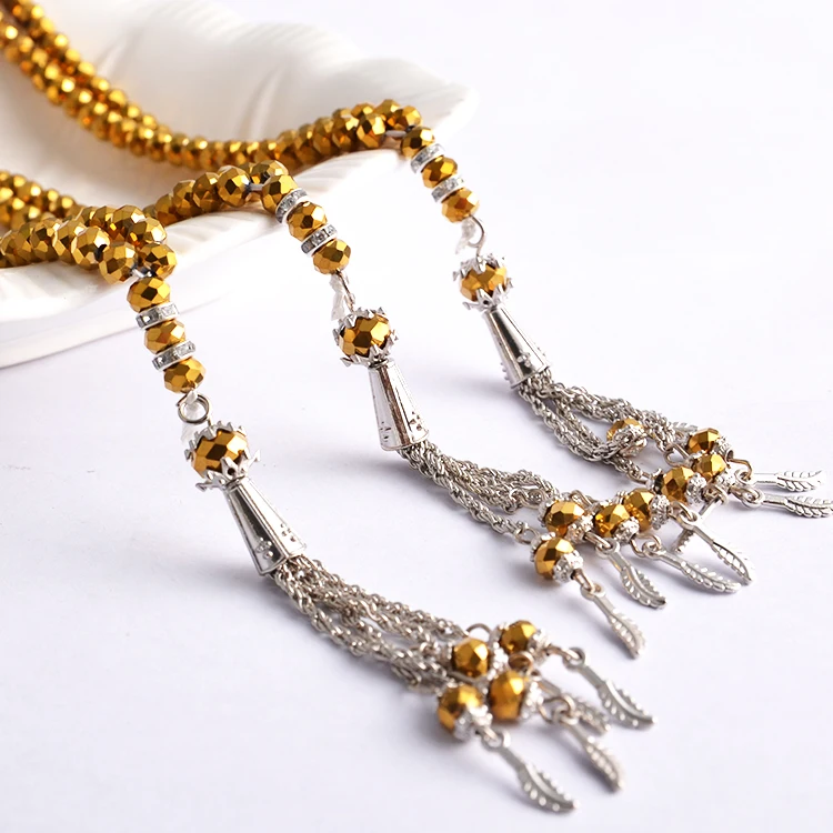 

JC Wholesale Matching Charm Four branches Metal Plume Chain Pendant Monochrome Crystal beads Rosary Necklace, Colors