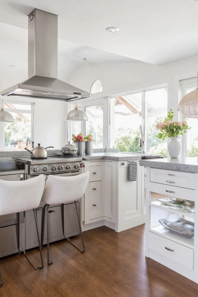 Wood-wrapped exhaust hood matching kitchen cabinets