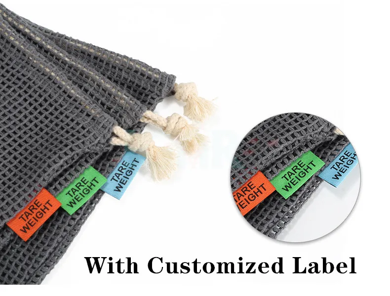 Gray color recycle fruit and vegetable bag reusable organic cotton mesh bags for fruits and vegetables 
