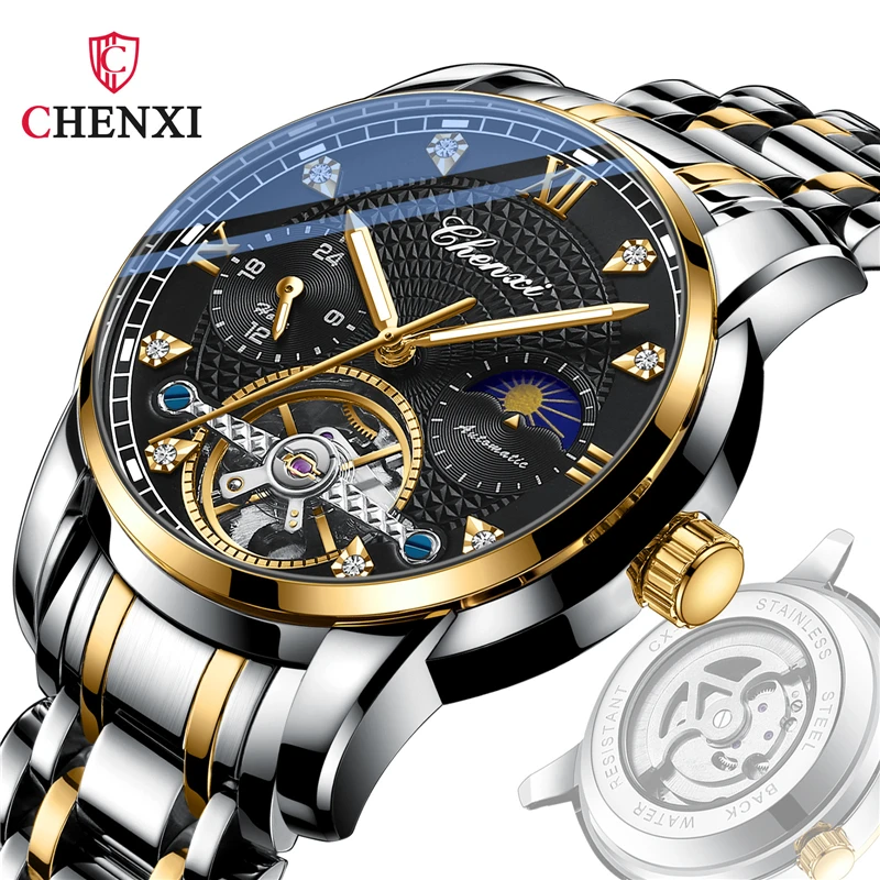 CHENXI New Mens Mechanical Watches Top Brand Stainless Steel Automatic Watch Men Waterproof Luminous Business Wristwatch