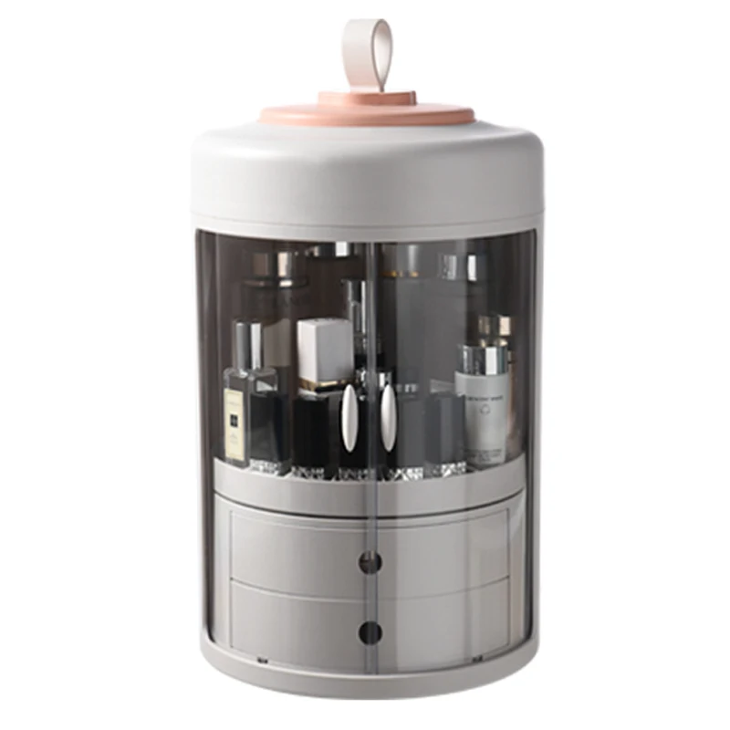 

cylinder plastic cosmetic storage box fashion design transparent rotate cover Sorting box for make up lovely girl sundries box