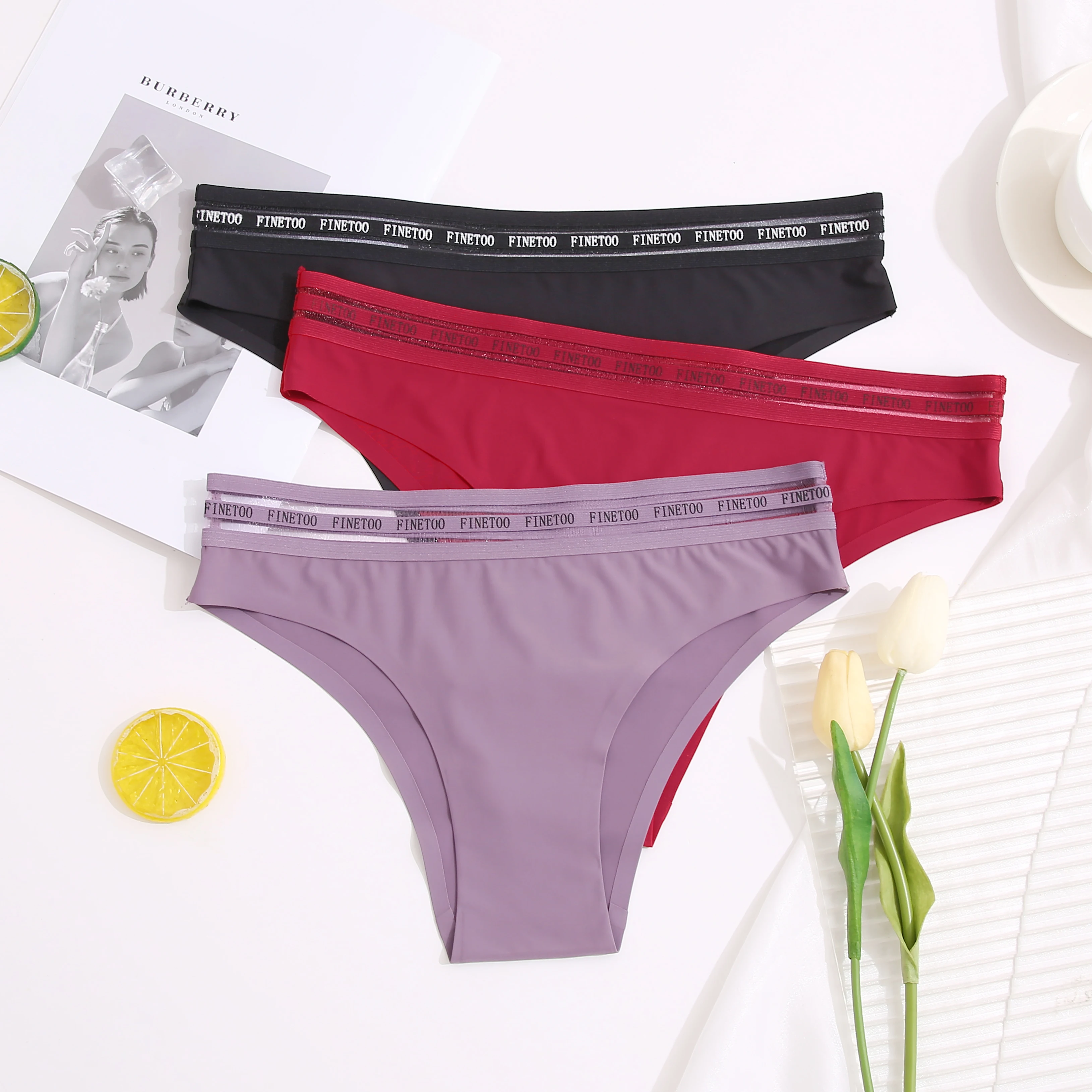 

FINETOO New Women Hot Seamless Brazilian Panties Thongs Sexy Letter Belt Underwear Female Lingerie Ladies Daily Wear 2021