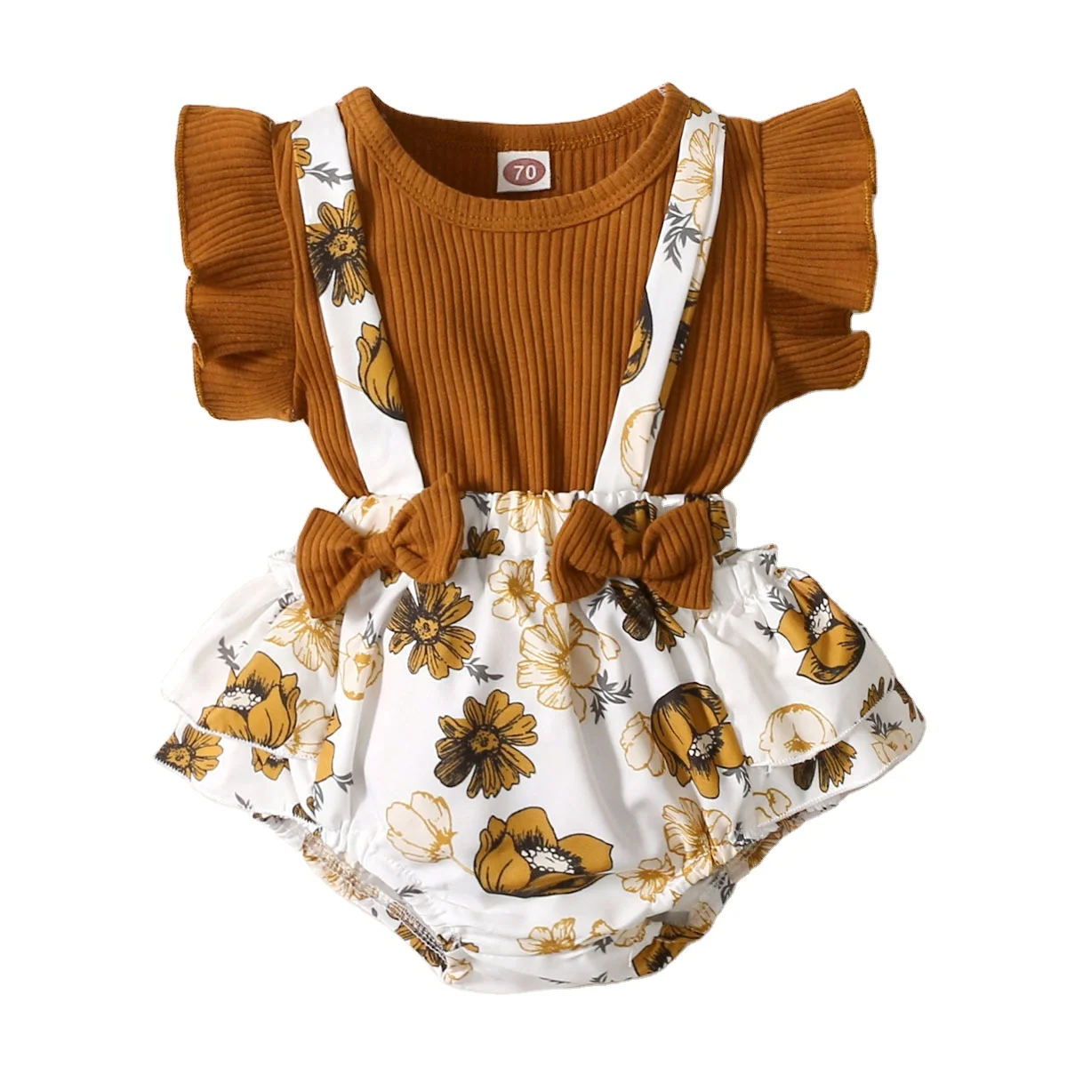 

Casual Waffle knitting Girls Dresses Pajamas Romper Baby Girl Short Sleeve Onesie Sleepwear, Brown