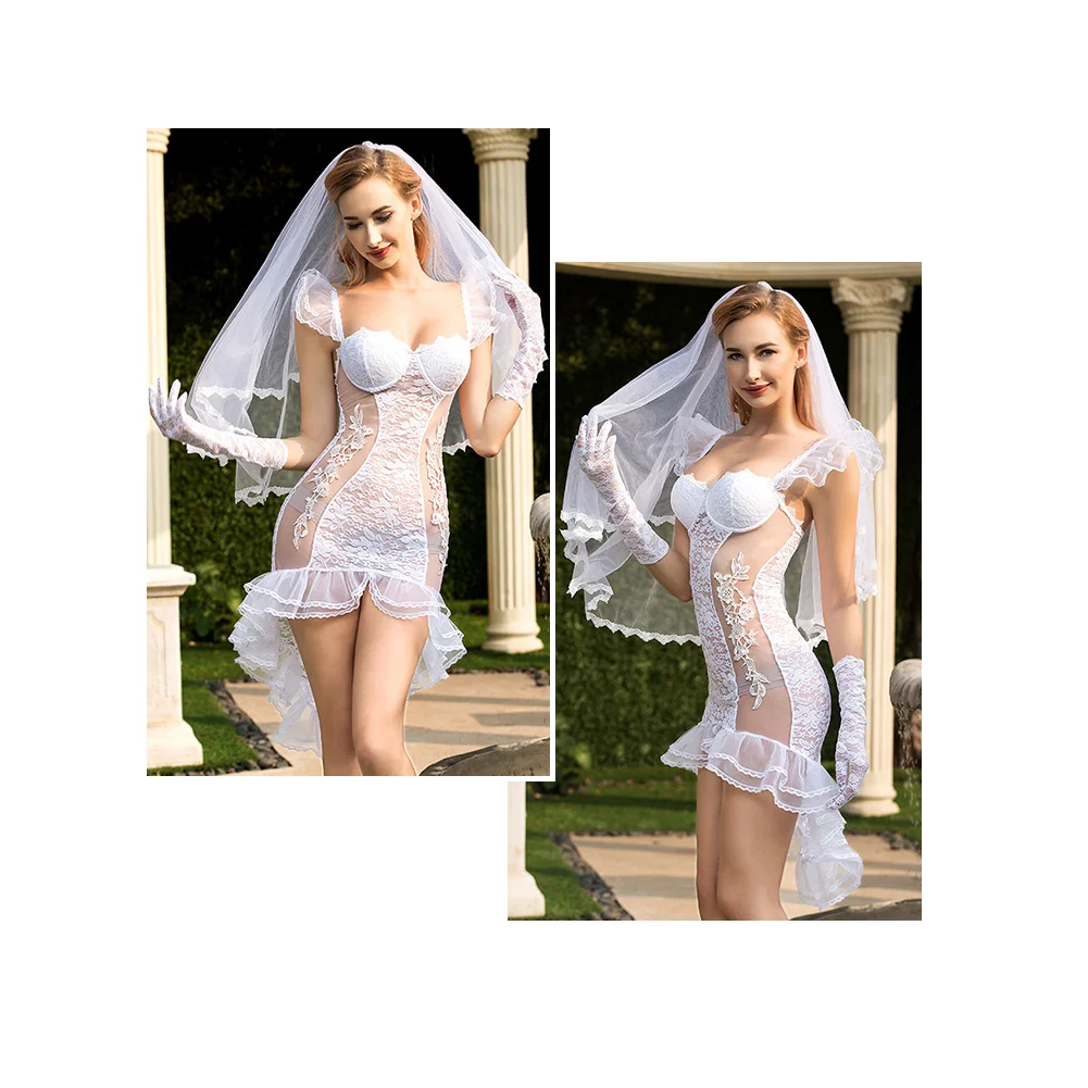 

Bride White Romantic Women's Hot Transparent Sexy Lingerie Underwear, Picture shown
