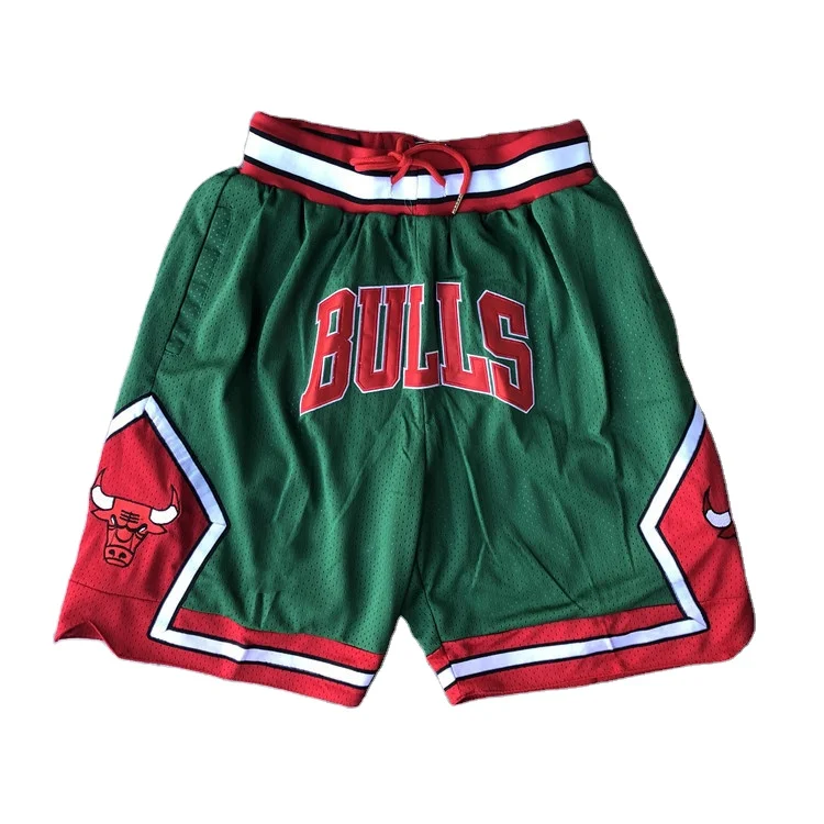 

Team Bulls Embroidered Sports Shorts with Logo High Quality Original Design Just Retro Don Mesh Cotton Men's Basketball Shorts