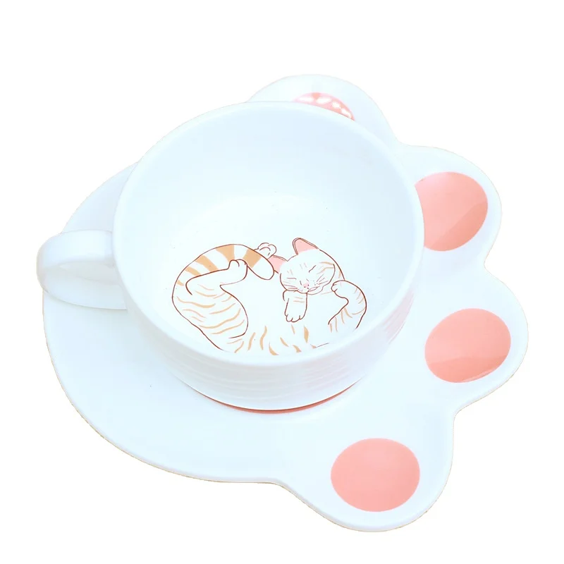 

Creative Cartoon Ceramic Coffee Mugs Juice Milk Tea Cups and Mugs Kawaii Cute Cat Mugs with Small Plate Home Office Drinkware, Gay/black/brown/white