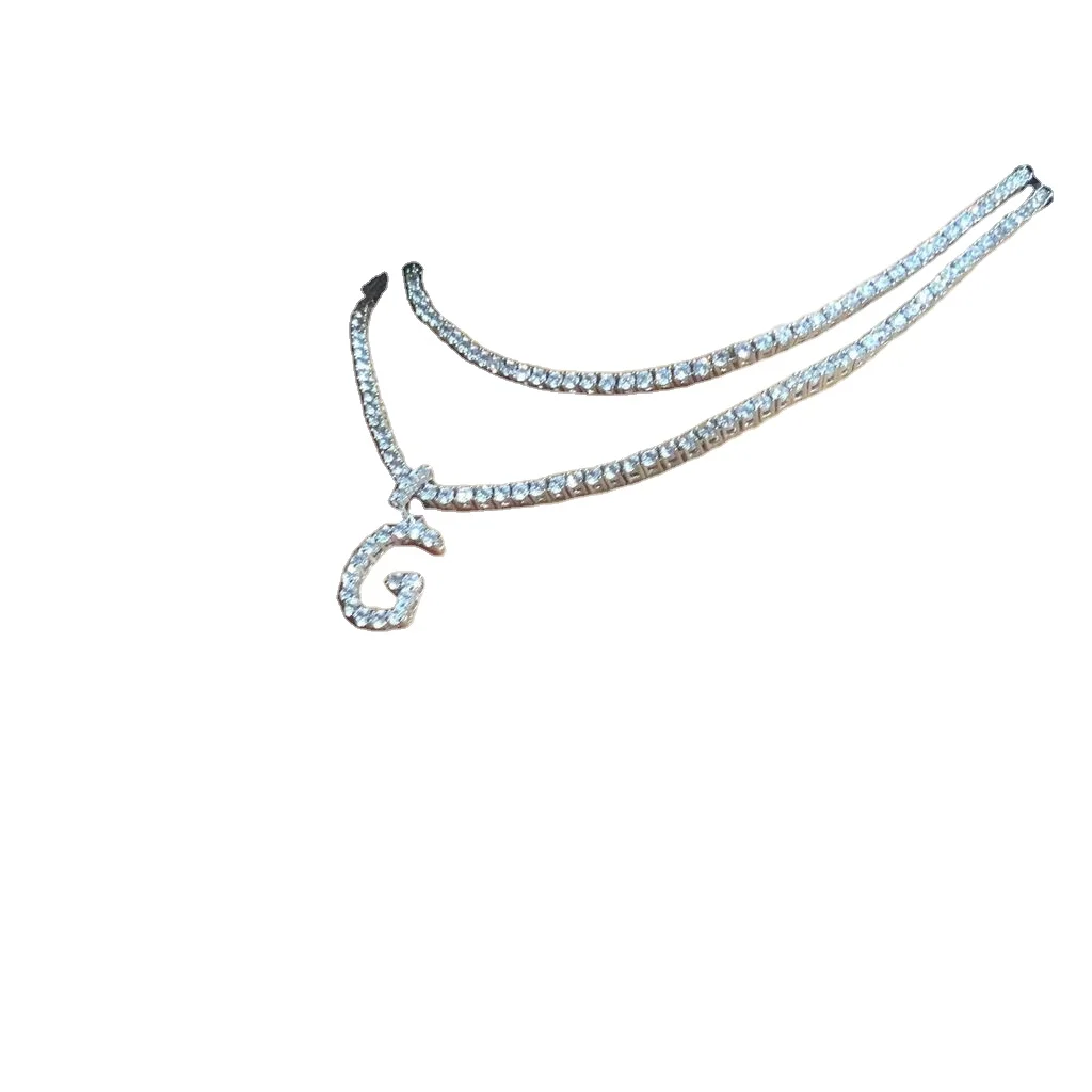 

2021 Tennis chain New silver chain Punk style women's jewelry Alphabet pendant necklace for women, Gold color