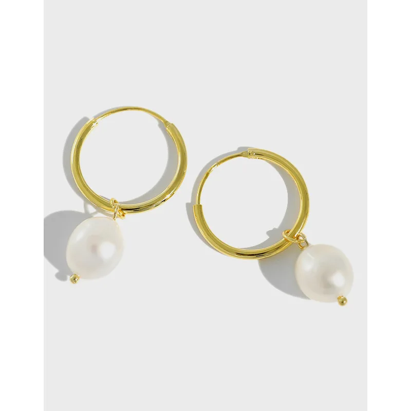 

Danyang S925 Sterling Silver Platinum 18k Gold Earrings Round Baroque Freshwater Pearl Earrings for Women Jewelry