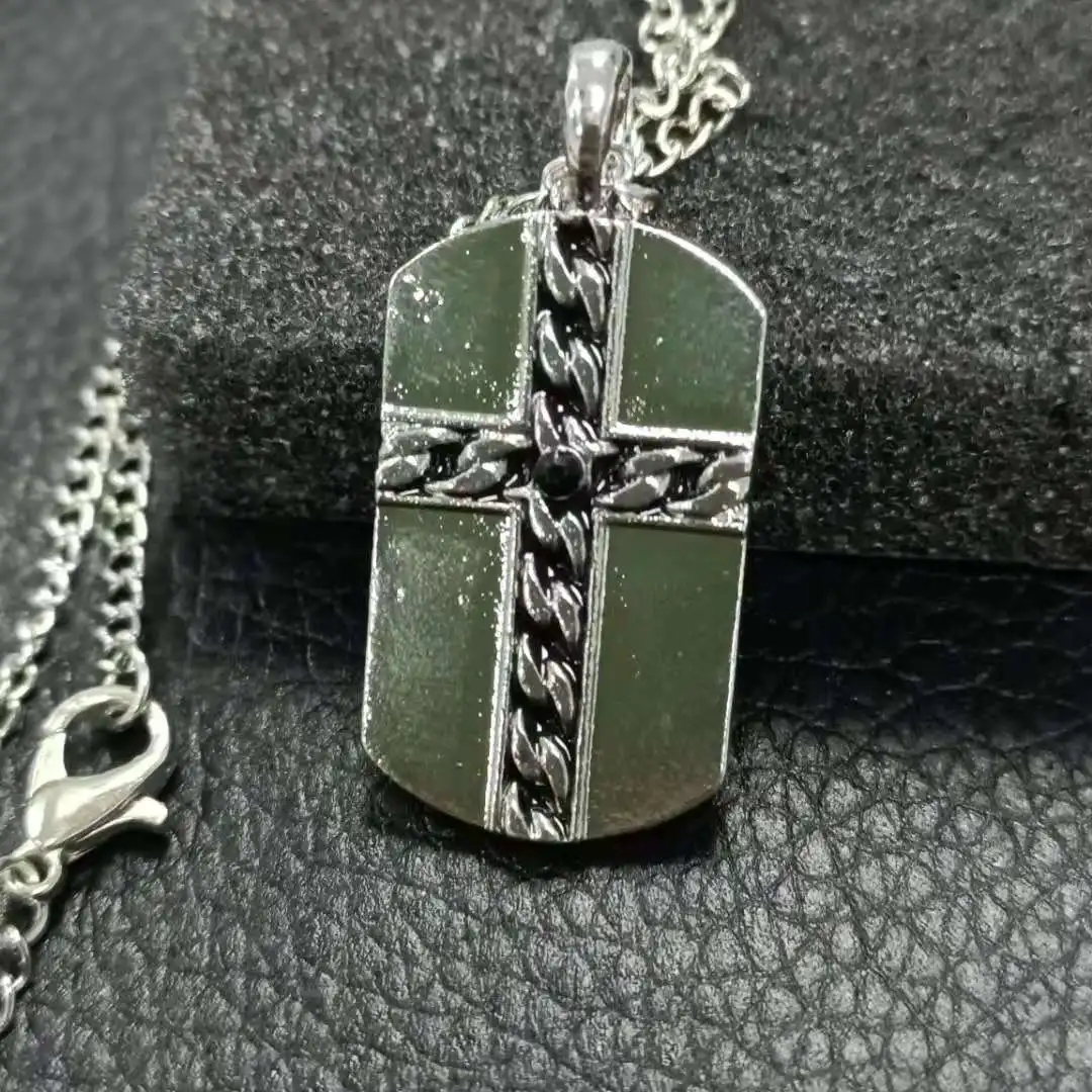 

New Punk Men's Silver Cross Religious Dog Tag Pendant Necklace