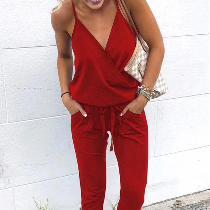 

2020 New Arrivals women sexy v neck spaghetti straps fashion women clothing casual rompers women jumpsuits