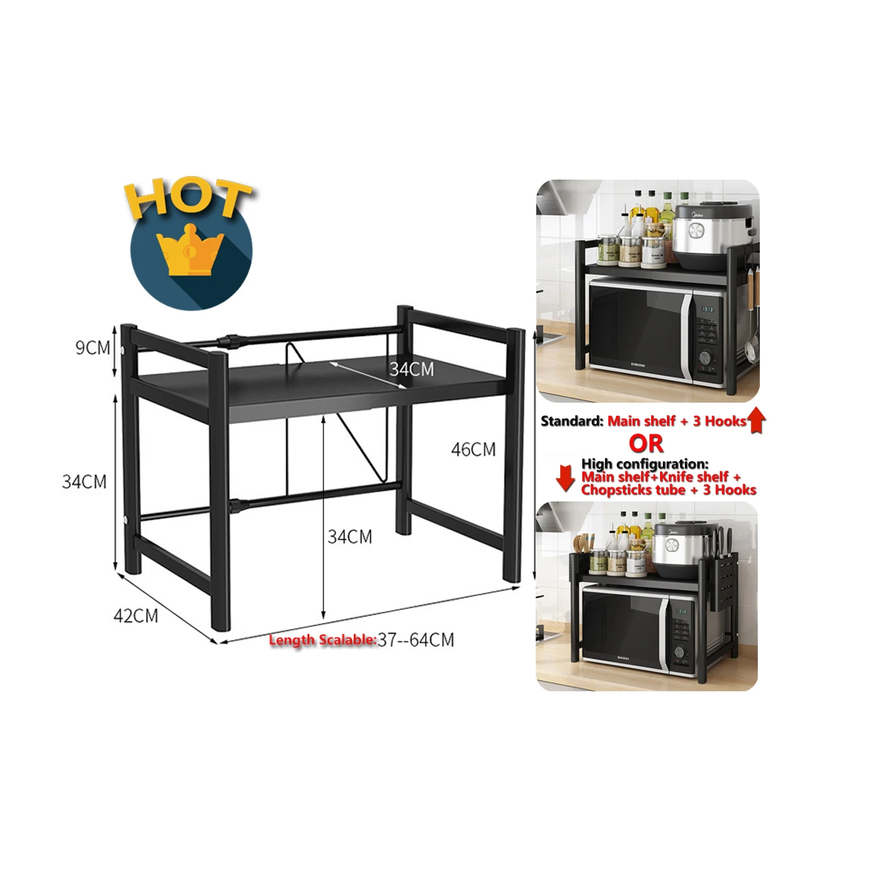 

High Quality 1 Tier Extendable Microwave Oven Rack Stand Shelf Kitchen Storage Rack Kitchen Storage Organization