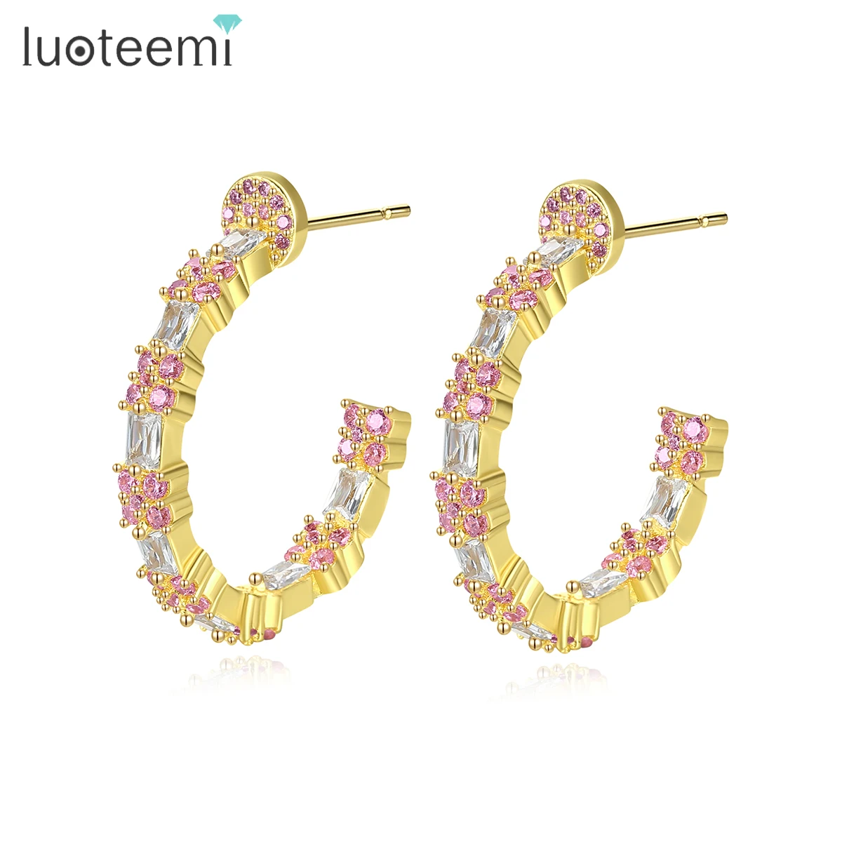 

LUOTEEMI New Big Round Hoop Earrings Women Fashion Rainbow Color Cubic Zirconia Flower Earring