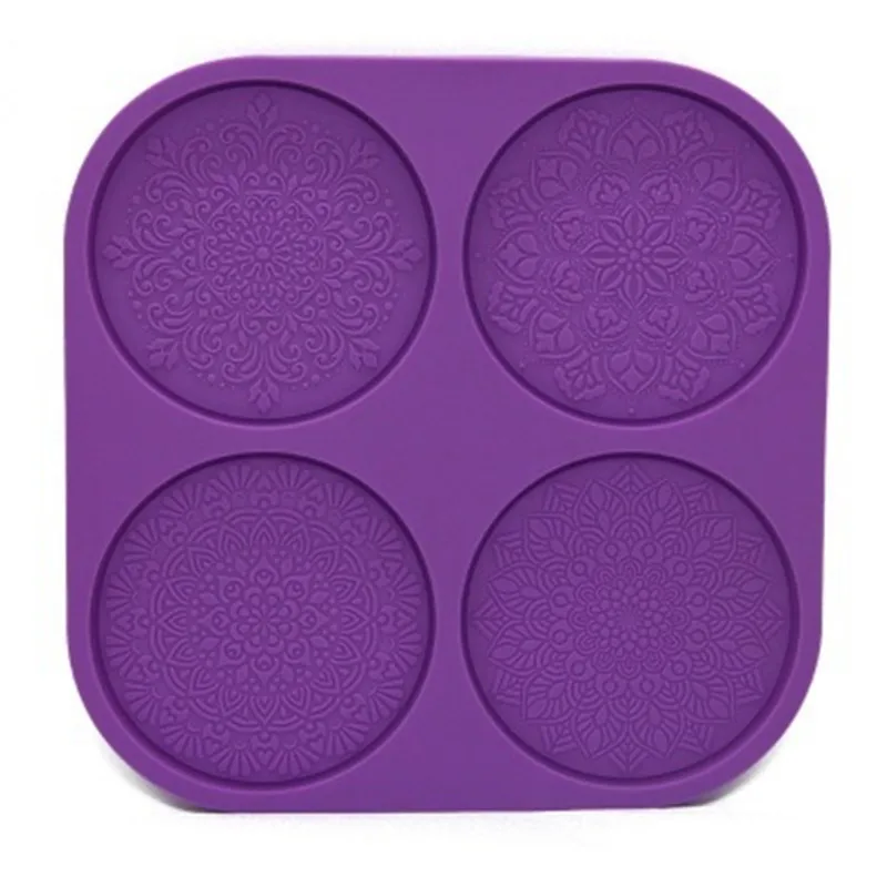 

0190 DIY Crystal Epoxy Mandala Pattern Coaster Epoxy Round Flower Cup Mat Silicone Mold, Purple