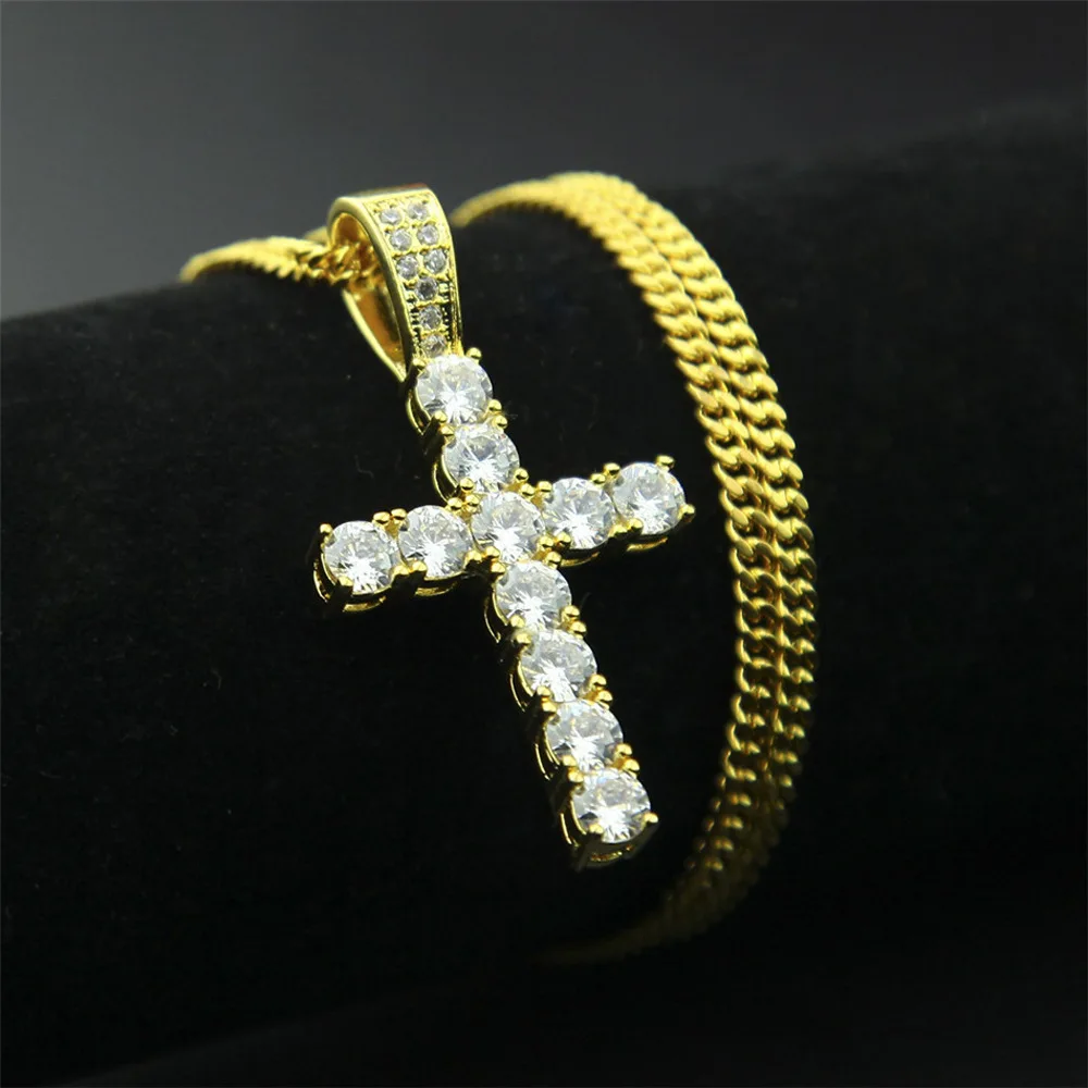 

Yingchao 2020 Glitter Sexy Party Diamond AAA Zircon 18K Gold Plated Copper Stone Tennis Girl Cross Pendant Necklace Accessories