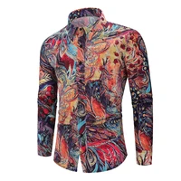 

Eur Size Autumn New Design Irregular Vintage Casual Printed Hawaii Long sleeve Men's shirts Party Wear