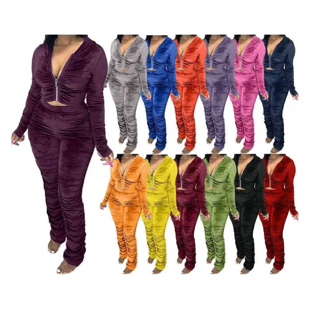 

Fall winter Solid Color Long Sleeve stack pants 2 Piece Set Women Two Piece Set Women Clothing