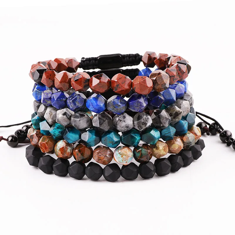 

High Quality New Color Faceted Natural Gemstone Customized Logo Beaded Stone Macrame Friendship Bracelet Male Female