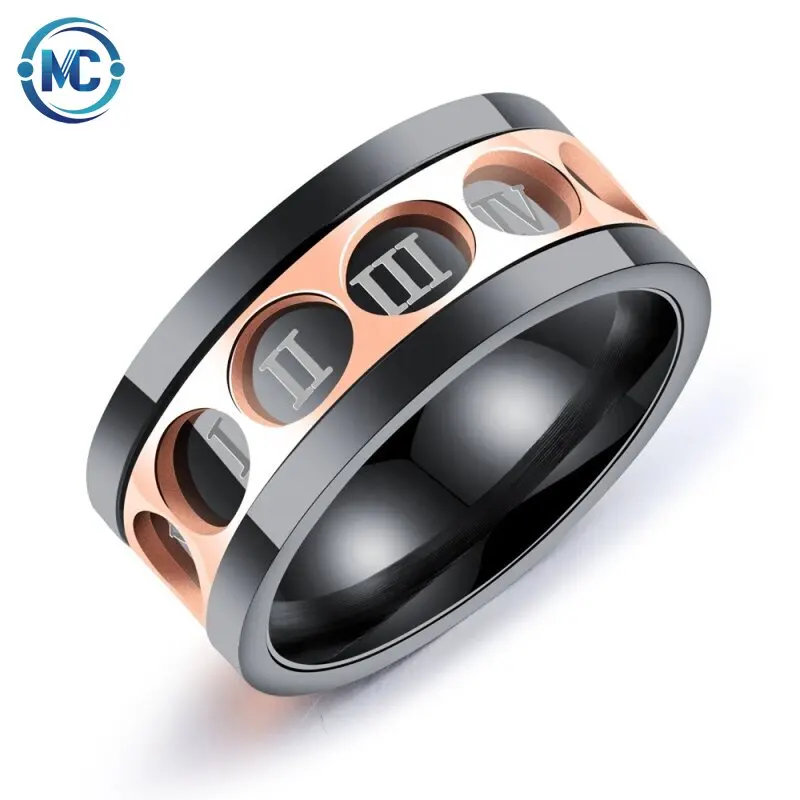 

New Creative Style Roman Numerals Men Engraved Arabic Finger Ring, Black or custom design